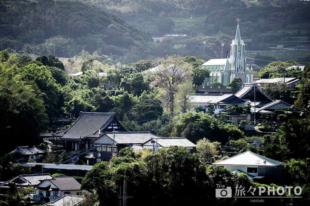 崎方公園 寺と教会の見える景色